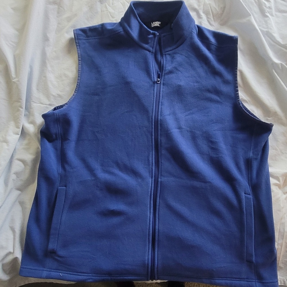 Lands End Mens Fleece Vest Blue 2XL Zip Front Pockets